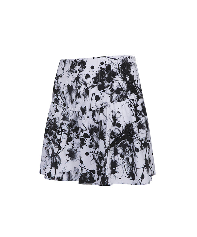 ANEW Golf Women Shirring DTP Point Flare Skirt in White with floral pattern and flared hem design.